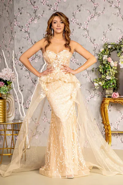 Gls Long Formal Mermaid Overskirt Prom Gown In Gold