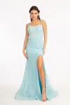 Gls Long Formal Mesh Mermaid Prom Dress In Blue