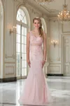 Gls Long Formal Mock 2 Piece Blush Prom Dress In Pink