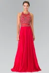 Gls Long Formal Mock Two Piece Prom Dress In Red
