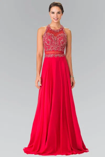 Gls Long Formal Mock Two Piece Prom Dress In Red