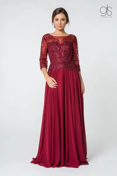 Gls Long Formal Mother Of The Bride Dress In Burgundy
