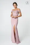 Gls Long Formal Off Shoulder Fitted Evening Dress In Pink
