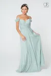 Gls Long Formal Off Shoulder Ruched Chiffon Prom Dress In Green