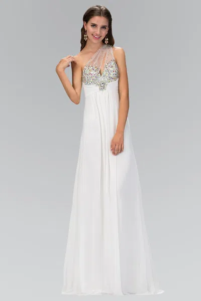 Gls Long Formal One Shoulder Chiffon Prom Dress In White