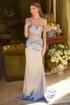 Gls Long Formal Pleated Corset Prom Dress In Blue