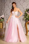 Gls Long Formal Sequin Applique Prom Dress In Pink