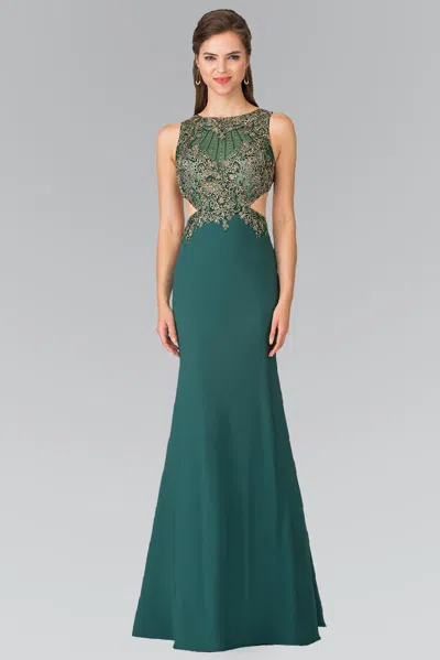 Gls Long Formal Side Cut Dress In Green