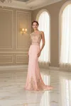 Gls Long Formal Sleeveless Mock Two Piece Prom Dress In Pink