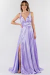 Gls Long Formal Sleeveless Satin Prom Dress In Blue