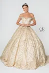Gls Long Glitter Mesh Quinceanera Dress In Neutral