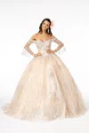 Gls Long Glitter Mesh Quinceanera Dress In Nude