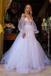 Gls Long Glitter Sequin A Line Wedding Dress In White