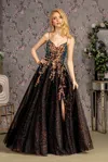 Gls Long Glitter Sequin Formal Prom A Line Dress In Black