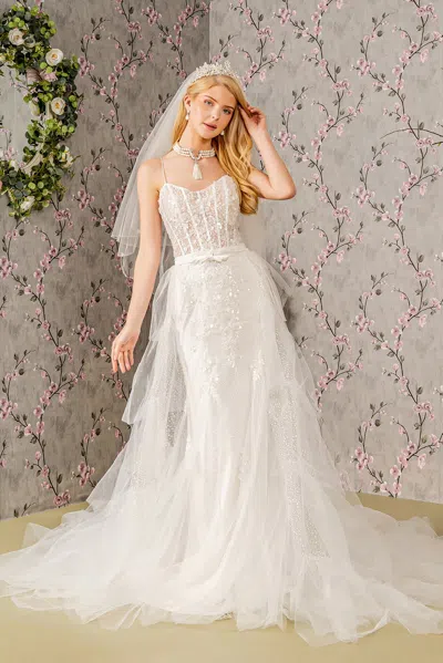 Gls Long Mermaid Cape Wedding Dress In White