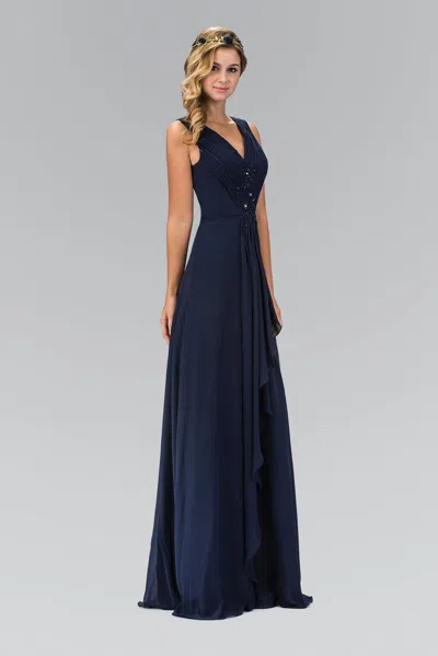 Gls Long Navy Chiffon Bridesmaid Dress In Blue