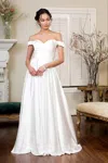 Gls Long Off Shoulder A Line Wedding Gown In White