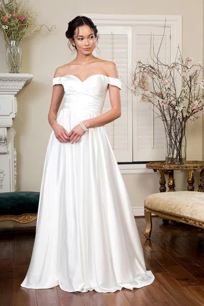 Gls Long Off Shoulder A Line Wedding Gown In White