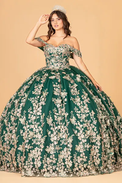 Gls Long Off Shoulder Ball Gown In Green