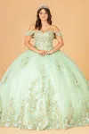 Gls Long Off Shoulder Ball Gown Quinceanera Dress In Green