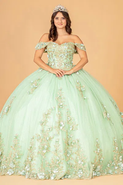 Gls Long Off Shoulder Ball Gown Quinceanera Dress In Green