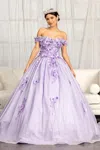 Gls Long Off Shoulder Floral Applique Quinceanera Dress In Multi