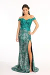 Gls Long Off Shoulder Formal Sequins Prom Dress In Green