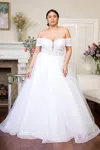 Gls Long Off Shoulder Glitter Mesh Wedding Gown In White