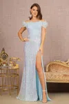 Gls Long Off Shoulder Prom Gown In Blue