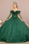 Gls Long Off Shoulder Quinceanera Ball Gown In Green