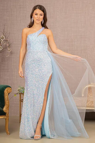 Gls Long One Shoulder Glitter Prom Dress In Blue