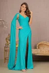 Gls Long One Shoulder Glitter Prom Gown In Blue