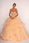 Gls Long Peach Quinceanera Dress Sweet 16 In Orange