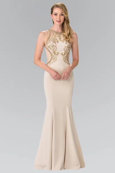 Gls Long Prom Beaded Halter Formal Evening Dress In Gold