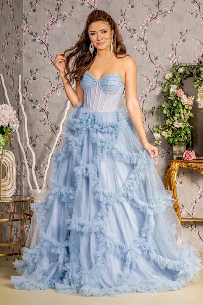 Gls Long Prom Formal A Line Evening Dress In Blue