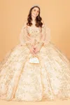 Gls Long Quinceanera Dress Ball Gown In Gold