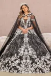 Gls Long Quinceanera Dress Glitter Ball Gown In Black