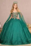 Gls Long Quinceanera Dress Glitter Mesh Ball Gown In Green