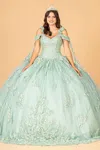 Gls Long Quinceanera Dress Mesh Ball Gown In Green