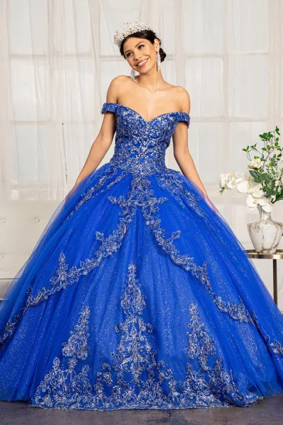 Gls Long  Quinceanera Dress Off Shoulder Ball Gown In Blue