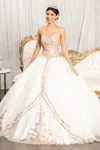 Gls Long Quinceanera Dress Strapless Glitter Ball Gown In White
