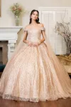 Gls Long Quinceanera Off Shoulder Glitter Sweet 16 Gown In Pink