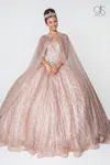 Gls Long Quinceanera Strapless Glitter Ball Gown In Neutral