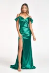 Gls Long Satin Off Shoulder Mermaid Evening Dress In Green