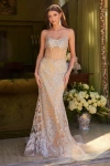 Gls Long Sequin Formal Mermaid Corset Prom Dress In Nude