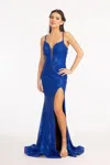 Gls Long Sequined Mermaid  Prom Dress In Blue