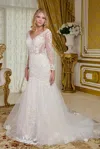 Gls Long Sleeve Bridal A Line Beaded Sequin Wedding Dress In White