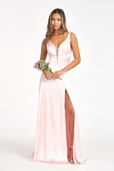 Gls Long Sleeveless Formal Bridesmaid Satin Dress In Pink