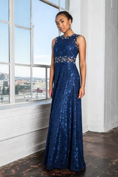 Gls Long Sleeveless Formal Dress Evening Lace Gown In Blue