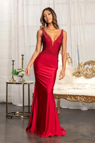 Gls Long Sleeveless Formal Mermaid Fit Prom Dress In Burgundy